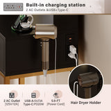 Homall Vanity Desk with Mirror, Power Outlet & LED Lights, Makeup Vanity Table with 2 Drawers & 4 Shelves, Dressing Table for Bedroom Dressing Room
