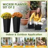 Homall 2-Pack Plastic Planter with Inside Pots, 24" Tall Planter for Indoor Outdoor Use, Rattan pattern Decorative Plastic Pot for Front Porch Containers Patio Deck