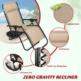 Homall Outdoor Zero Gravity Chair Folding Recline Patio Portable Lounge Chairs Set of 3 with Cupholder and Table, Beige