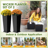 Homall 2-Pack 24" Tall Outdoor Plastic Planters with Inside Pots, Rattan - Patterned for Patio Decor