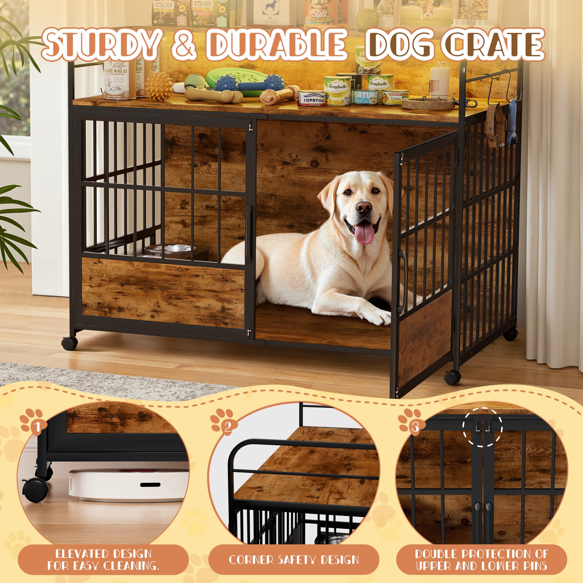 Homall 44.1”Heavy Duty Large Dog Crate Furniture with Dual Desktops,Ro ...