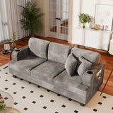 Homall 84''W Modern Sofa 3 Seat Adult Corduroy Couch with Wide Armrest Fabric Couch with USB Charging Ports for Living Room