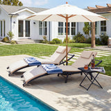 Homall 3 Pieces Patio Chaise Lounge Chair Sets Outdoor Beach Pool PE Rattan Reclining Chair with Folding Table and Cushion