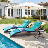 Homall 3 Pieces Patio Chaise Lounge Chair Sets Outdoor Beach Pool PE Rattan Reclining Chair with Folding Table and Cushion
