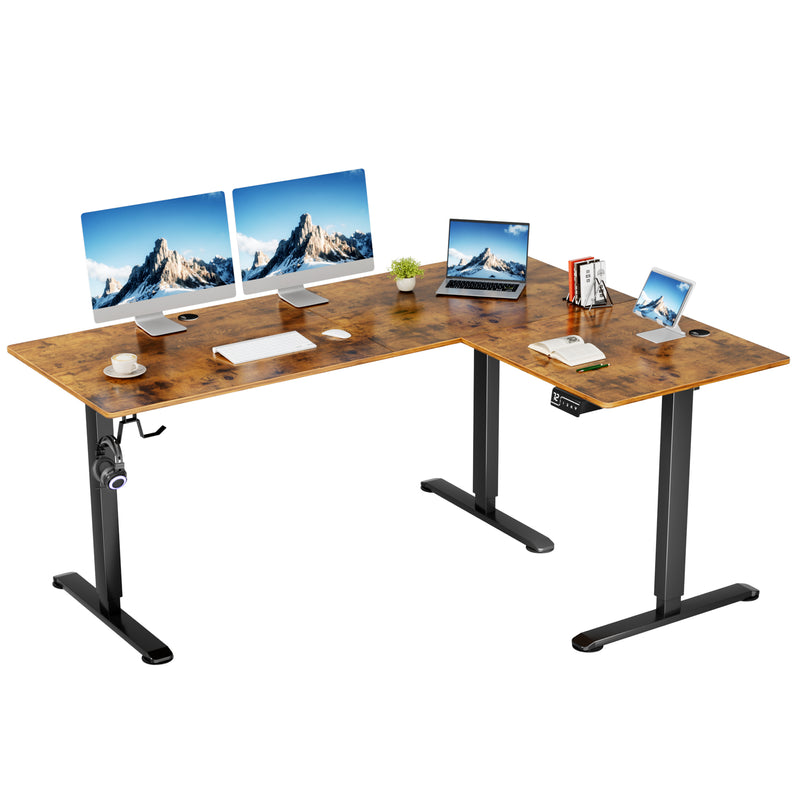 Homall 63in Wide L-shaped Electric Sit-Stand Desk Lifting Range 28~46in Height Gear Memory Ergonomics Standing Desk Height Adjustable Computer Desk