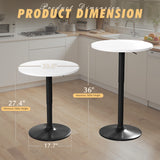 Homall 2 Pieces Bar Table Height Adjustable Bistro Pub Table Cocktail Round Table with Metal Base, White/Sliver