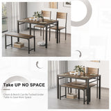 Homall Dining Table and 2 Chairs for 4 with Bench,4 Pices Indoor Outdoor Kitchen Living Room Furniture Garden Desk Set, Grey