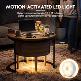 Homall 2-Piece Nesting Coffee Table Set, Round Coffee Tables with Hidden Drawer and Motion Sensor LED Light, Modern Living Room Tables with Storage and Metal Base, Walnut & Black