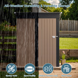 LACOO 3 x 5 ft. Patio Steel Storage Lockable Shed for Backyard, Mental Outdoor Storage Shed for Garden with Groove Roof, Brown