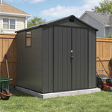 6x6ft Outdoor Plastic Storage Shed with Window,Weather-Resistant, Easy Assembly, Wood-Effect Garden Tool House,Dark Gray