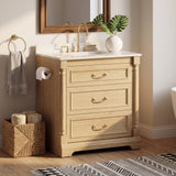 Homall 30" Bathroom Vanity with Countertop Ceramic Sink, 3 Drawers & Side Toilet Paper Holder