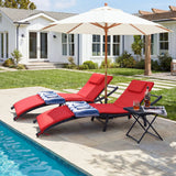 Homall 3 Pieces Patio Chaise Lounge Chair Sets Outdoor Beach Pool PE Rattan Reclining Chair with Folding Table and Cushion