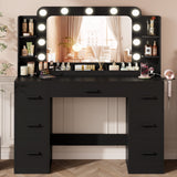 Homall Vanity Desk with Lights & Mirror, Makeup Vanity Table with Power Outlet & Storage for Bedroom Dressing Room, White