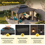 Homall 10x12 FT Hardtop Gazebo with Aluminum Frame Galvanized Steel Double Roof & Mosquito Net and Curtains for Garden Patio Lawns