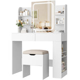 Homall Vanity Desk with 3 Colors LED Lighted Mirror, Makeup Vanity with Storage Shelves and Drawers, Vanity Table Dressing Table for Bedroom