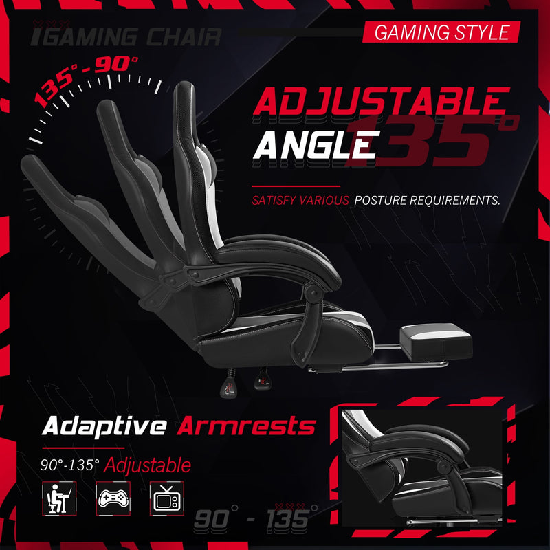 Homall RGB Gaming Chair with Massage and LED Lights Ergonomic Computer Chair with Footrest E-sports Chair with Adjustable Lumbar Support Reclining Video Game Chair