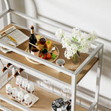 Homall Bar Cart Home Industrial Mobile Bar Cart with Wine Rack, Glass Holder and Wood Storage Shelves for Living Room, Kitchen, Party