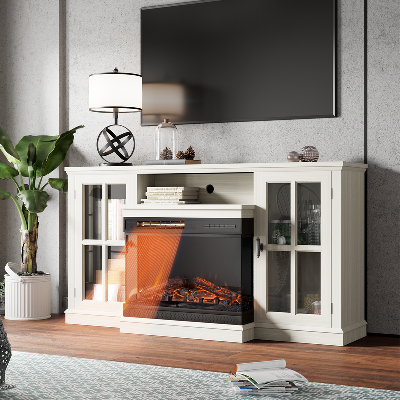 Homall Fireplace TV Stand for TVs up to 65" 3-Sided Glass Modern Media Entertainment Center with Cabniet Storage Adjustable Flame Color Fireplace