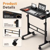 Homall 32" Small Standing Desk with Mobile Lockable Wheels, Adjustable Height Portable Desk for Home Office, Brown
