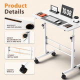 Homall 32" Small Standing Desk with Mobile Lockable Wheels, Adjustable Height Portable Desk for Home Office, Brown