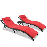 Homall 3 Pieces Patio Chaise Lounge Chair Sets Outdoor Beach Pool PE Rattan Reclining Chair with Folding Table and Cushion