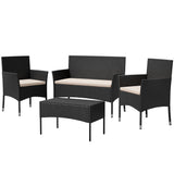 Homall 4 Pieces Patio Conversation Set Outdoor Furniture Rattan Chairs Wicker Seating with Cushion and Table Weather-resistant for Porch Garden Backyard