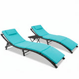 Homall 3 Pieces Patio Chaise Lounge Chair Sets Outdoor Beach Pool PE Rattan Reclining Chair with Folding Table and Cushion