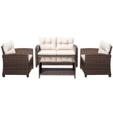 Lacoo 4 Pieces Patio Furniture Set Outdoor Sectional Sofa Conversation Set with Coffee Table for Balcony Porch Deck Backyard