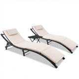 Homall 3 Pieces Patio Chaise Lounge Chair Sets Outdoor Beach Pool PE Rattan Reclining Chair with Folding Table and Cushion