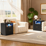 Homall Nightstand with Charging Station & LED Lights, 23'' Wide Heavy-Duty Modern End Table with 2 Drawers & Thickened Top, Bedside Table for Bedroom, Living Room