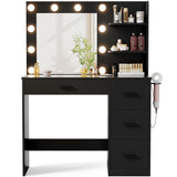 Homall Vanity Desk with Mirror and LED Lights, Makeup Vanity with 7 Drawers & 4 Shelves, Vanity Table with Power Outlet for Bedroom Dressing Room