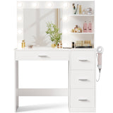 Homall Vanity Desk with Mirror and LED Lights, Makeup Vanity with 7 Drawers & 4 Shelves, Vanity Table with Power Outlet for Bedroom Dressing Room