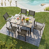 Homall 7 Piece Outdoor Dining Set for 6, Patio Table and Chairs Set with Textilene, Stackable Breathable Mesh Chairs, All-Weather Patio Furniture for Backyard Deck Poolside