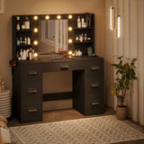 Homall Vanity Desk with Mirror, 3 Modes LED Lights and USB Power Outlet, Makeup Vanity Table with 6 Storage Shelves and 7 Drawers for Dressing Room Bedroom