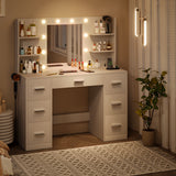 Homall Vanity Desk with Mirror, 3 Modes LED Lights and USB Power Outlet, Makeup Vanity Table with 6 Storage Shelves and 7 Drawers for Dressing Room Bedroom