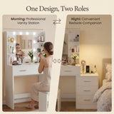 Homall Makeup Vanity Desk with LED Lights, Mirror & Power Outlet, Dressing Table with 4 Shelves and 5 Drawers, Vanity Set & Nightstand for Bedroom