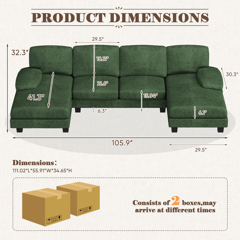 Homall U Shaped Sectional Sofa with Soft Corduroy Sofa Couch with Double Chaise for Apartments,Living Room
