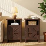 Homall Farmhouse Nightstand Set of 2 with Shelf and Barn Door Wood Modern Beside Tables for Bedroom Living Room, White