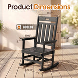 Homall Oversized HDPE Outdoor Rocking Chair, All-Weather Patio Rocker with Wide Armrests, Heavy-Duty 300LBS Outdoor Rocker Chair for Porch, Lawn & Backyard, Black