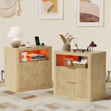 Homall Nightstand with Charging Station & LED Lights, 23'' Wide Heavy-Duty Modern End Table with 2 Drawers & Thickened Top, Bedside Table for Bedroom, Living Room