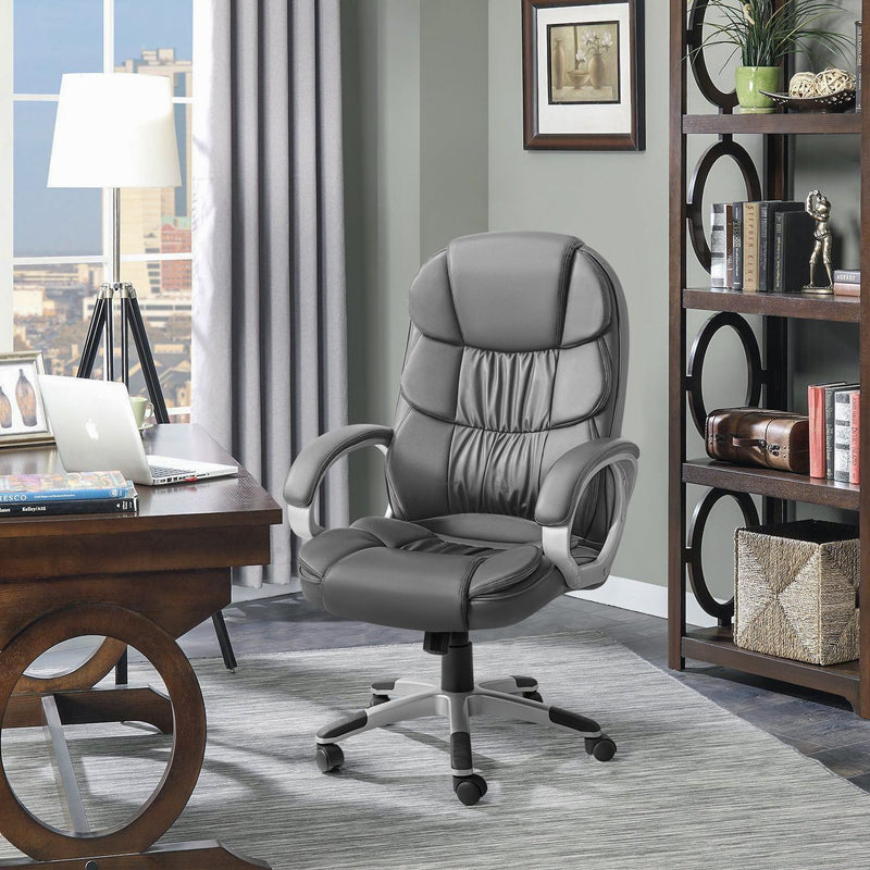 Leather High Back Office Chair Ergonomic Executive Office Chair Swivel Computer Desk Chair Lumbar Support Soft Cushioned Padded Arms