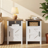 Homall Farmhouse Nightstand Set of 2 with Shelf and Barn Door Wood Modern Beside Tables for Bedroom Living Room, White
