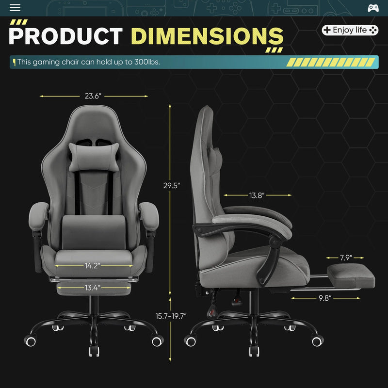 Homall Gaming Chair Breathable Fabric Game Chair Massage Computer Chair with Headrest Cloth Office Chair with Lumbar Support Ergonomic Video Gaming Chair with Footrest