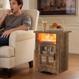 Homall Nightstand Set of 2 with Charging Station & Adjustable LED Lights, End Table Bedside Table with Glass Door & Open Shelf for Bedroom Living Room