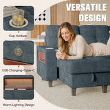 Homall Modular Sectional Sofa with Storage, Cup Holders, USB & Type-C Charging Ports, LED Light, Fabric Couch for Living Room