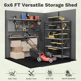 6x6ft Outdoor Plastic Storage Shed with Window,Weather-Resistant, Easy Assembly, Wood-Effect Garden Tool House,Dark Gray
