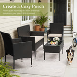 Homall 4 Pieces Patio Conversation Set Outdoor Furniture Rattan Chairs Wicker Seating with Cushion and Table Weather-resistant for Porch Garden Backyard