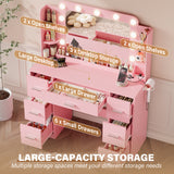 Homall Vanity Desk with Lights & Mirror, Makeup Vanity Table with Power Outlet & Storage for Bedroom Dressing Room, White