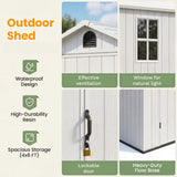 Homall 4x6ft Outdoor Plastic Storage Shed,Resin Shed with Lock & Window for Garden,Backyard Easy Assembly,white
