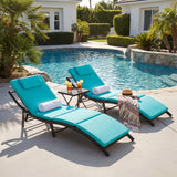 Homall 3 Pieces Patio Chaise Lounge Chair Sets Outdoor Beach Pool PE Rattan Reclining Chair with Folding Table and Cushion
